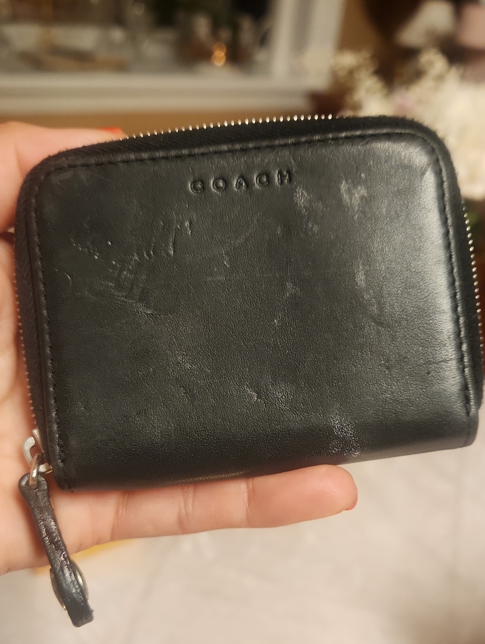 Coach Black Leather Zip-Around Coin Wallet